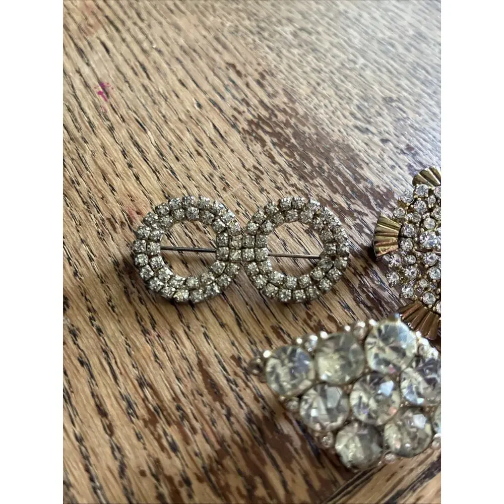Lot Of 3 Vintage Brooch Pins Crystal Rhinestone Estate Jewelry